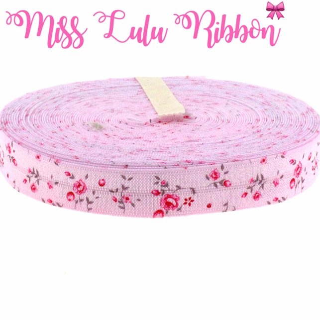 

5/8" 10 Yards Printed Fold Over Elastic Ribbon Small Flower Series Hair Bow Making HT01-PG022-06053