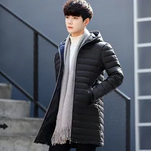 Зимняя толстая белая куртка-пуховик для мужчин, длинное молодежное плотное пальто до колена, новая однотонная сезонная одежда с капюшоном, парки