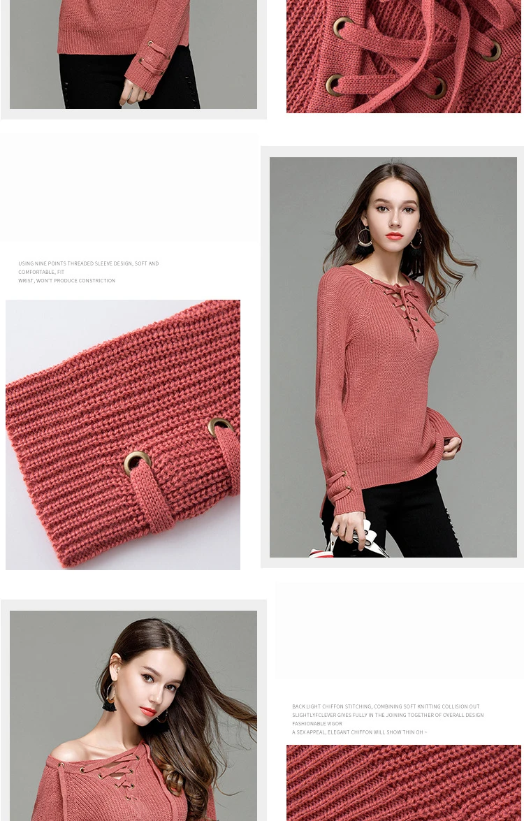 2017 autumn new fashion suit sweater women Europe and the United States sexy V collar with knitted bottoming shirt (2)