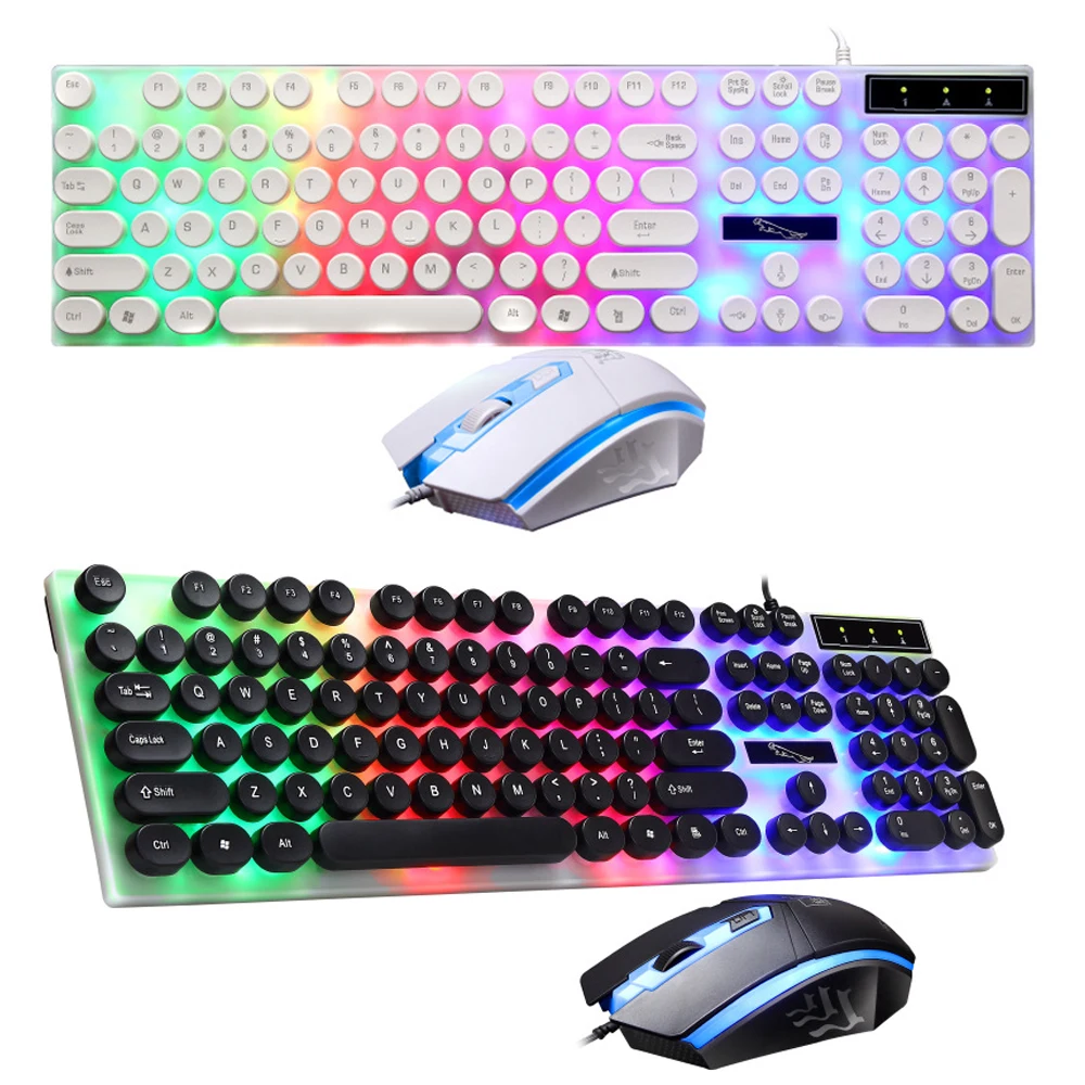 

Retro Round Keycap Desktop PC Computer Backlit Keyboards and Mouse Combos 104 keys Ergonomic Keyboard Gaming Laptop Mouse Wired