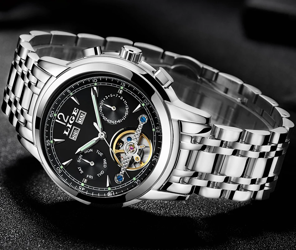 esporte casual tourbillon aço inoxidável relógios à