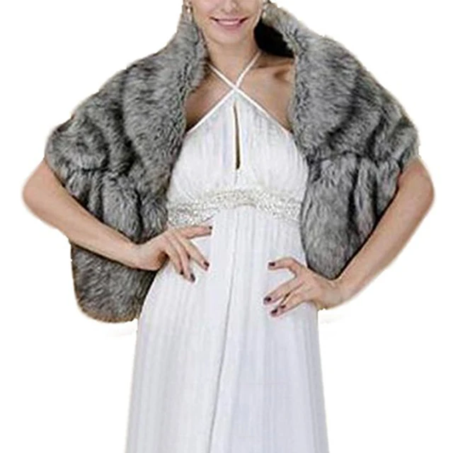 Price Gray Faux Fur Wedding Bridesmaid Cloak Party Wrap Shawl Stole Shrug Shawl Stole Scarves Warm Wedding Cape Cloaks