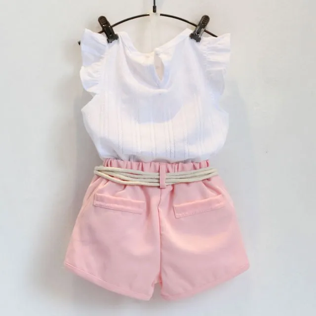 Комплект летней одежды для девочек, полосатая жилетка с открытыми плечами свободные штаны комплект шифоновой одежды из 2 предметов, модная одежда для маленьких девочек Детский костюм