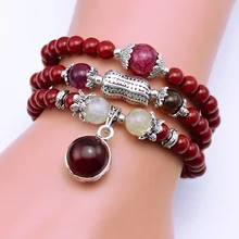 Natural Fashion 6mm red Stone Beads Tibetan Buddhist Prayer Beads Necklace Gourd mala Prayer Bracelet for Meditation