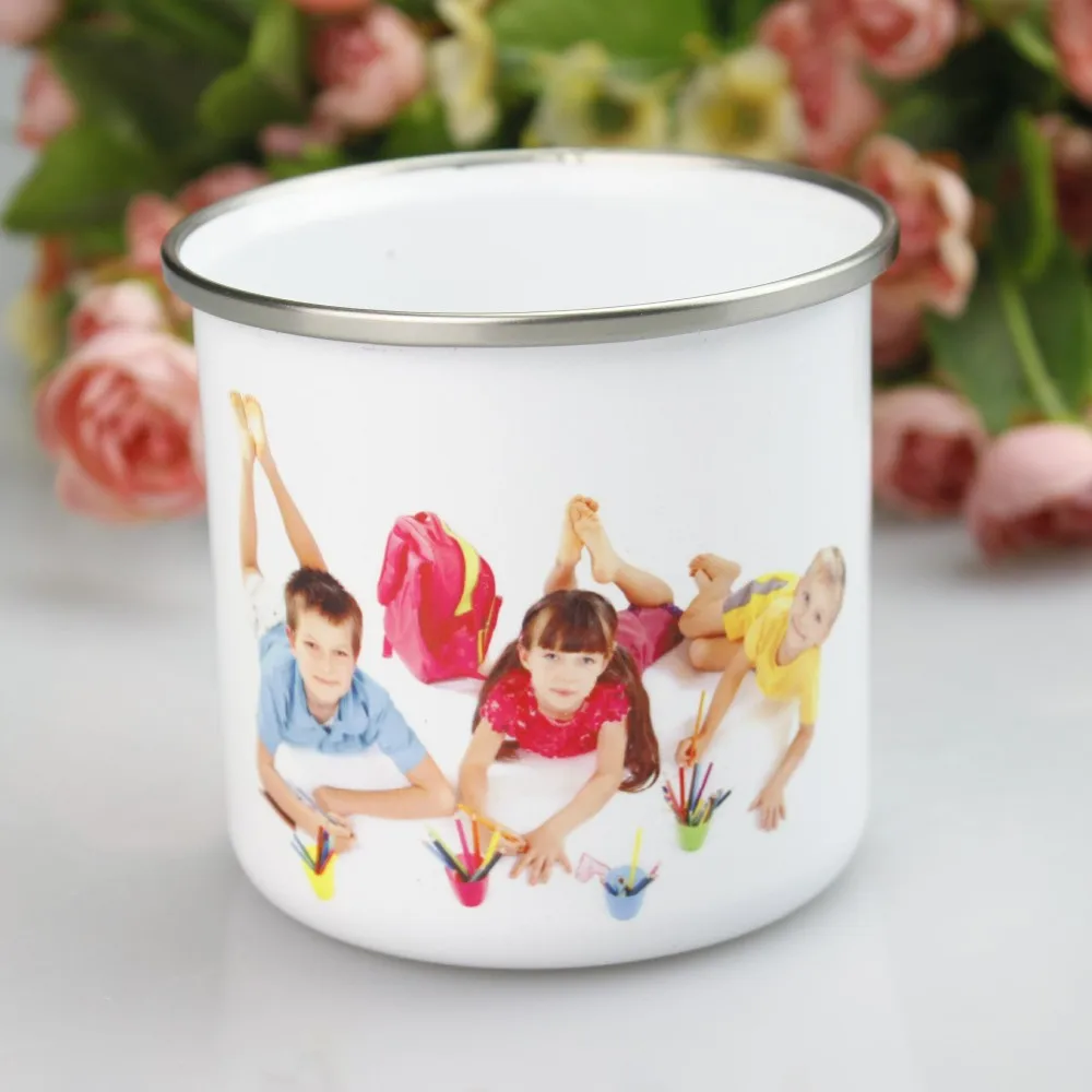 

New Design 11oz White Bank Sublimation DIY Personalized LOGO Gift printing Enamel Metal Camper Mug 48pcs(m-ca)