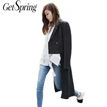 GETSRING Женское пальто двубортное шерстяное пальто с длинным рукавом тонкое необычное длинное черное пальто женская повседневная одежда