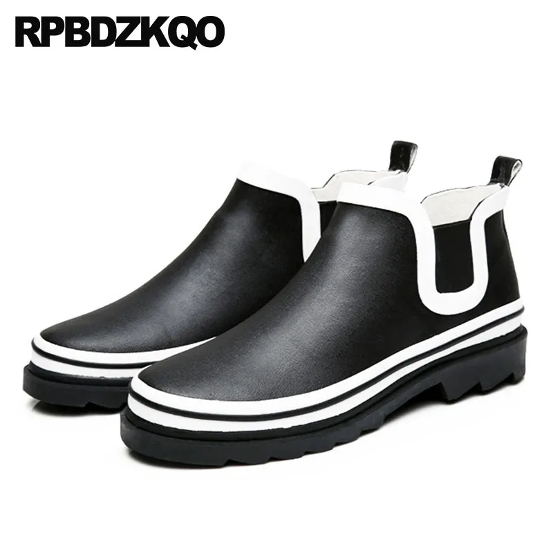

Booties Cheap Ankle Short Waterproof Chelsea Rubber Fishing Boots Men Rainboots Plus Size Rain High Top Thick Soled Shoes Black