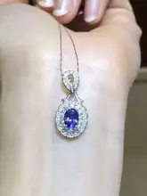 natural blue tanzanite pendant S925 silver Natural yellow crystal Pendant Necklace trendy Luxury round women party jewelry