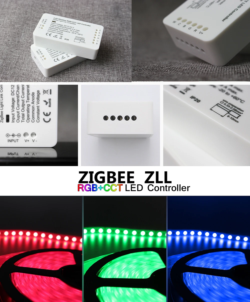 Домашняя умная RGB+ CCT Светодиодная лента 12 В zigbee RGB+ холодный белый+ теплый белый меняющий цвет 5 м Водонепроницаемый 6 проводов полный цвет