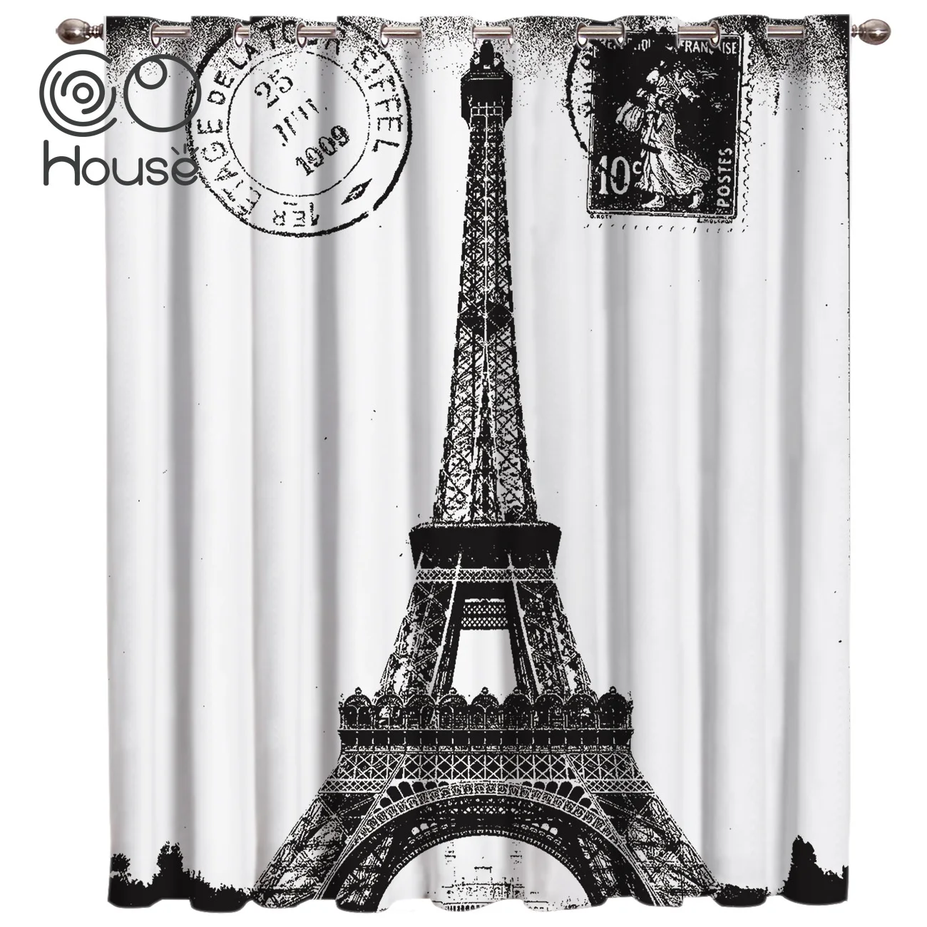 

COCOHouse Black And White Paris Window Treatments Curtains Valance Room Curtains Large Window Living Room Blackout Kitchen