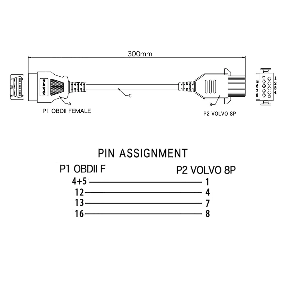 Автомобильный OBD2 автоматический кабель для тележки для VOLVO-8P 16 Pin до 8 Pin кабель Volvo 8-штыревой адаптер для грузовика Volvo 8pin для 16pin