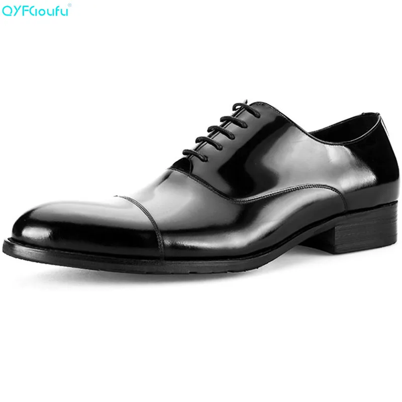 

QYFCIOUFU Formal Mens Genuine Leather Dress Shoes High Quality Italian Handmade Luxury Designers Vintage Finger Cap Shoes Oxford