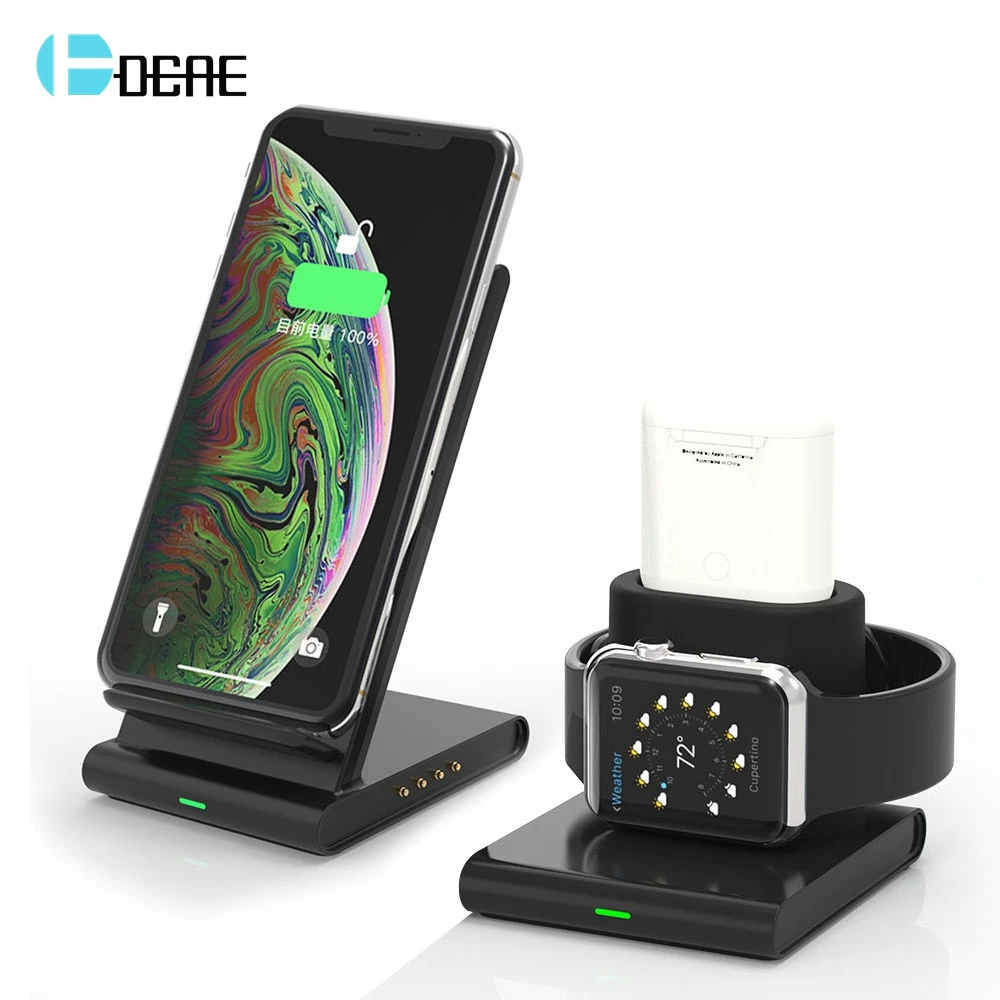 

DCAE 3 in 1 Charging Dock Station For Apple Watch 4 2 Airpods 10W Fast Qi Wireless Charger For iPhone XS XR X 8 Samsung S10 S9