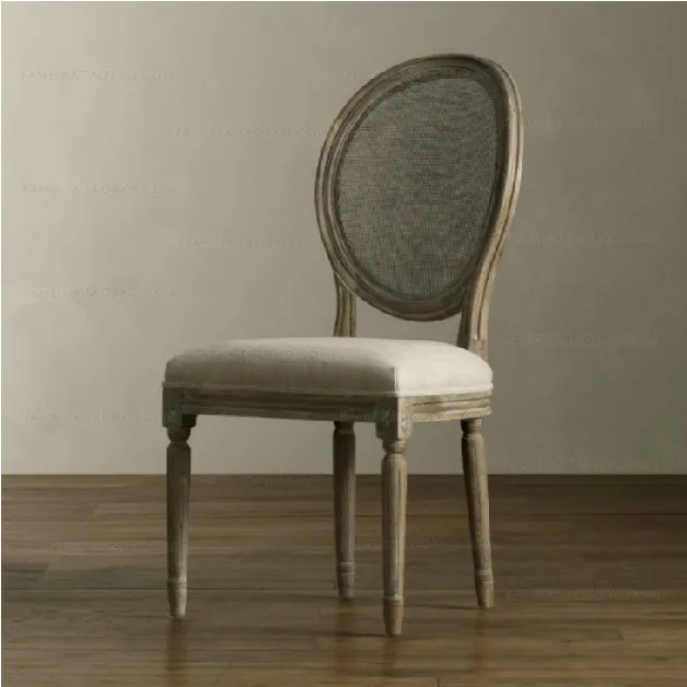 French rural style furniture / ellipse back chair/cane and linen/oak solid wood dining chair/desk chair/armchair 2 type