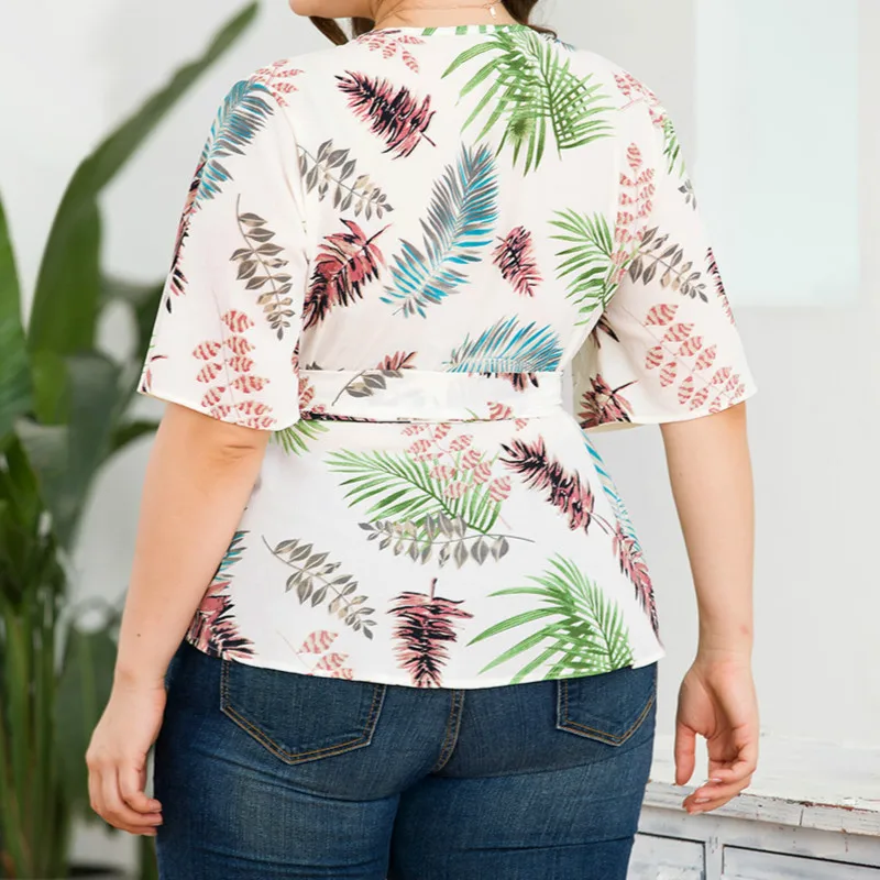 Chiffon Blouses Women Printed Shirts Big Size 4XL Female Loose Tops Oversize Femme Blusas Sashes Mujer Autumn Plus Size Y001