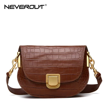 

NEVEROUT Retro Saddle Bags Genuine Leather Shoulder/Crossbody/Messenger Bags for Women Real Leather Bag With Wide Shoulder Strap