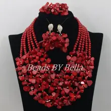 Фантастический Коралл Нигерии Свадебный Африканский бисер ювелирный набор красные коралловые бусины колье, Свадебные украшения наборы ABF616