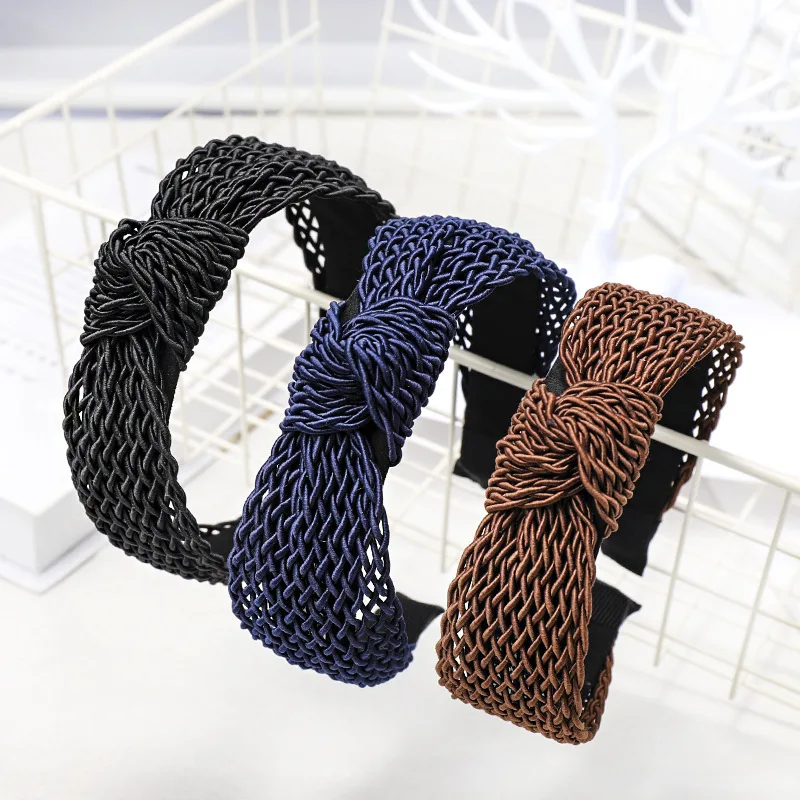 

2019 Bohemian Vintage Straw Hairband Black Headband Knot Hair Accessories Handmade Hair Hoop for Women Girls