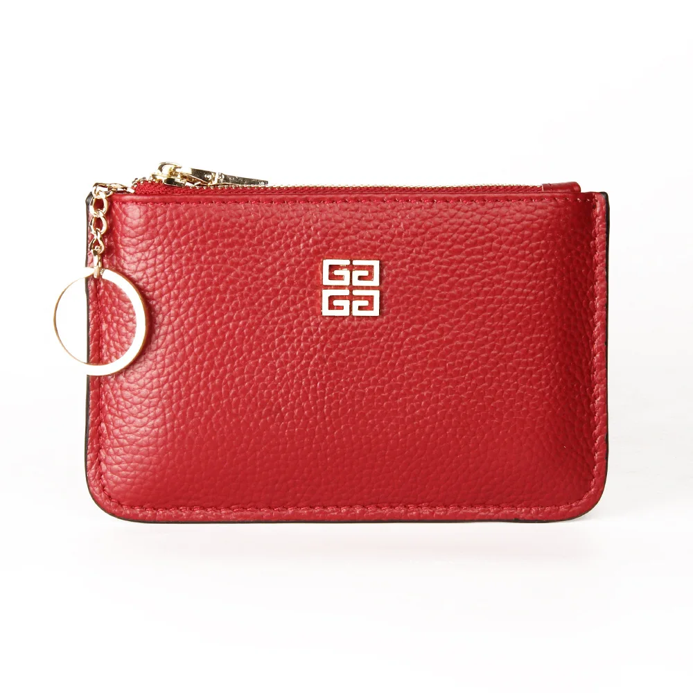 

First layer cowhide European\American big ladies leather short coin purse zipper mini pebbled pattern with ring key case Bolso