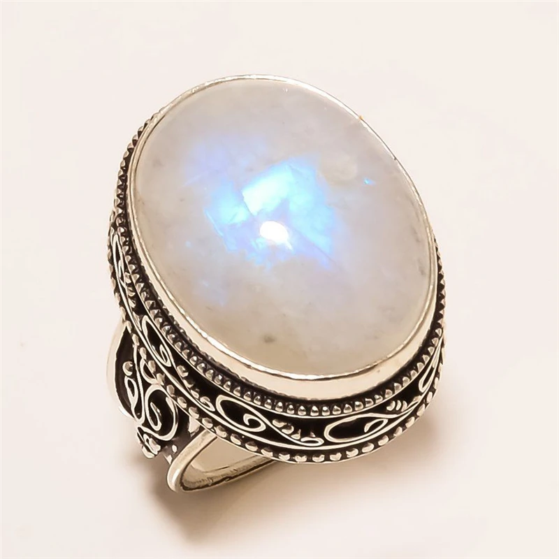 

Moonstone Rings for Women Vintage Tibetan Ring Water Drop White Stone Ring Lady Fashion Jewelry Wholesale Size 6-10 O5S096