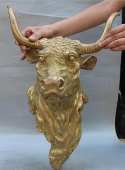 

21" China Chinese Feng Shui Bronze Brass Zodiac Year Animal Cattle Head Statue
