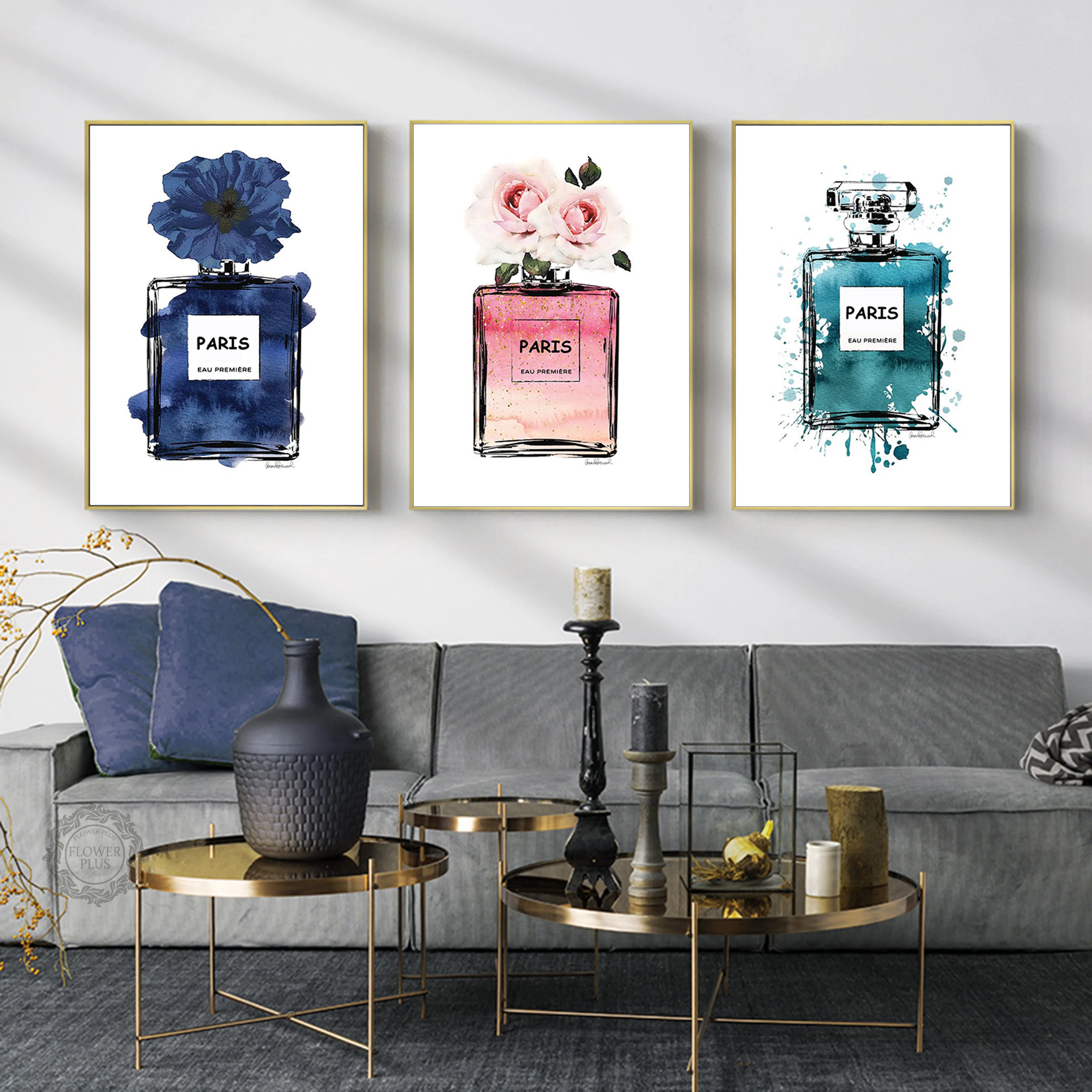 

Perfume COCO Peony Flower Wall Art Canvas Painting Nordic Posters And Prints Watercolor Wall Pictures For Living Room Wall Decor