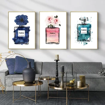 

Perfume COCO Peony Flower Wall Art Canvas Painting Nordic Posters And Prints Watercolor Wall Pictures For Living Room Wall Decor