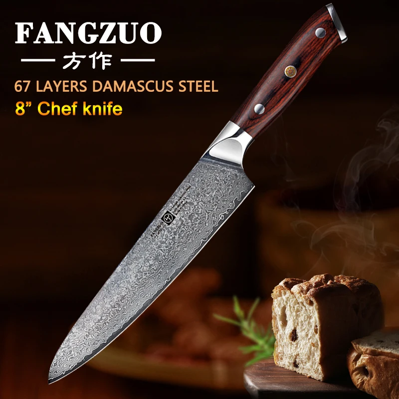 

FANGZUO 8 inch kitchen knives Stainless steel head handle VG10 Japanese 67 layer Damascus Steel Chef Knife Cleaver Cooking knife