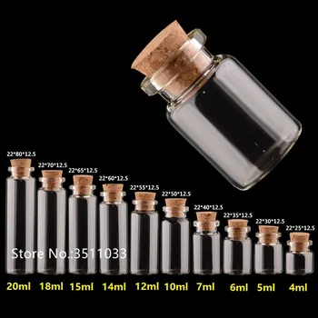 

50PCS Transparent Small Glass Bottle With Cork Stopper DIY Mini Clear Glass Cork Bottle Vials Container 5ml 6ml 10ml 15ml 20ml