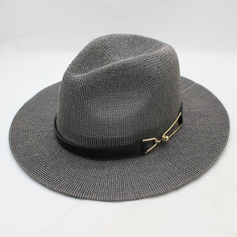 SUOGRY, новинка, женская шляпа от солнца, джазовая Кепка, летняя кепка для девушек, пляжная кепка, шляпа из травы и пряжи, Панама - Цвет: grey