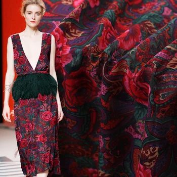 

New Rose Paisley Fashion Digital Printing Silk Cotton Fabric Wide-width Mulberry Silk Cotton Fabric