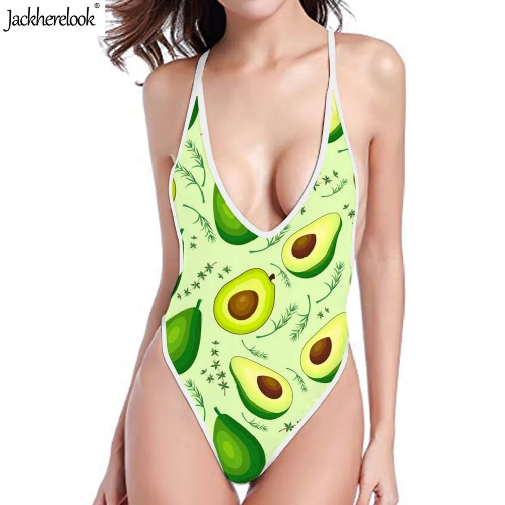 

Jackherelook Fruit Avocado 3D Design One Pieces Swimwear Women Halter Off Shoulder Bikinis Set Female Monokini Push Up Swimsuits