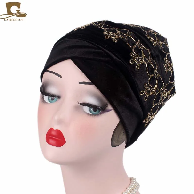 Flor de Veludo Novo Luxo Nigeriano Turbante Cabeça Longa Envoltório Headwrap Elegante Lenço Hijab Boné 3d 4 Novo luxo 3d flor de veludo nigeriano