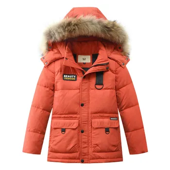 

2018 new winter child down jacket boy's medium length hair collar thickened and warm child outdoor hiking coat