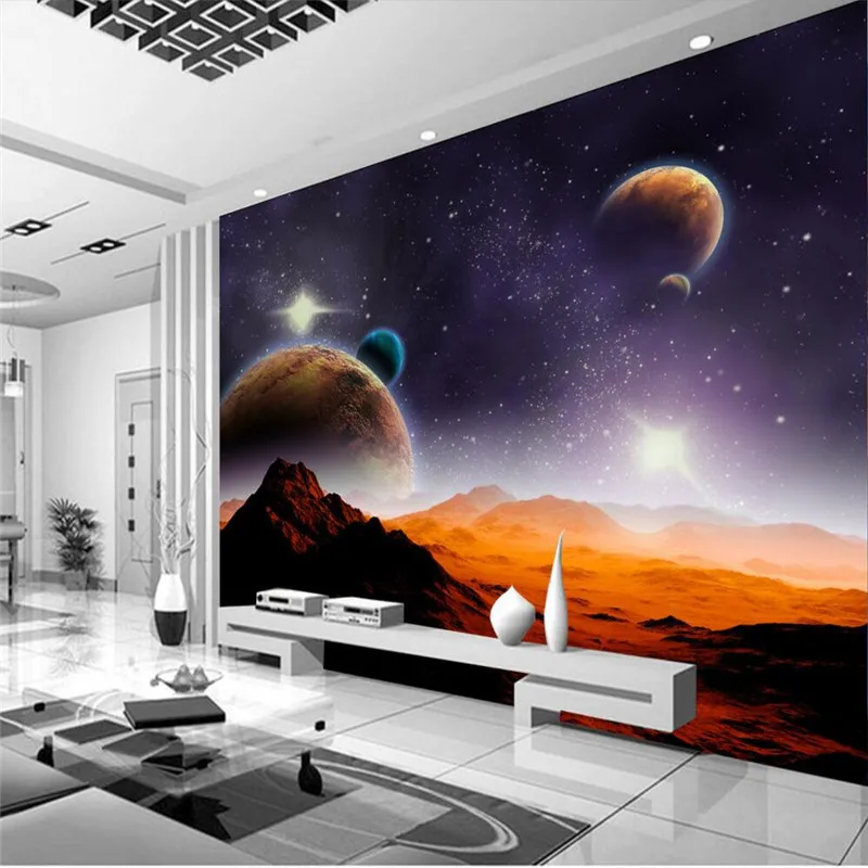 Фотообои на заказ, Современная космическая планета Луна Звезда Марс, простой фон для гостиной, диван, 3d настенные фрески, обои