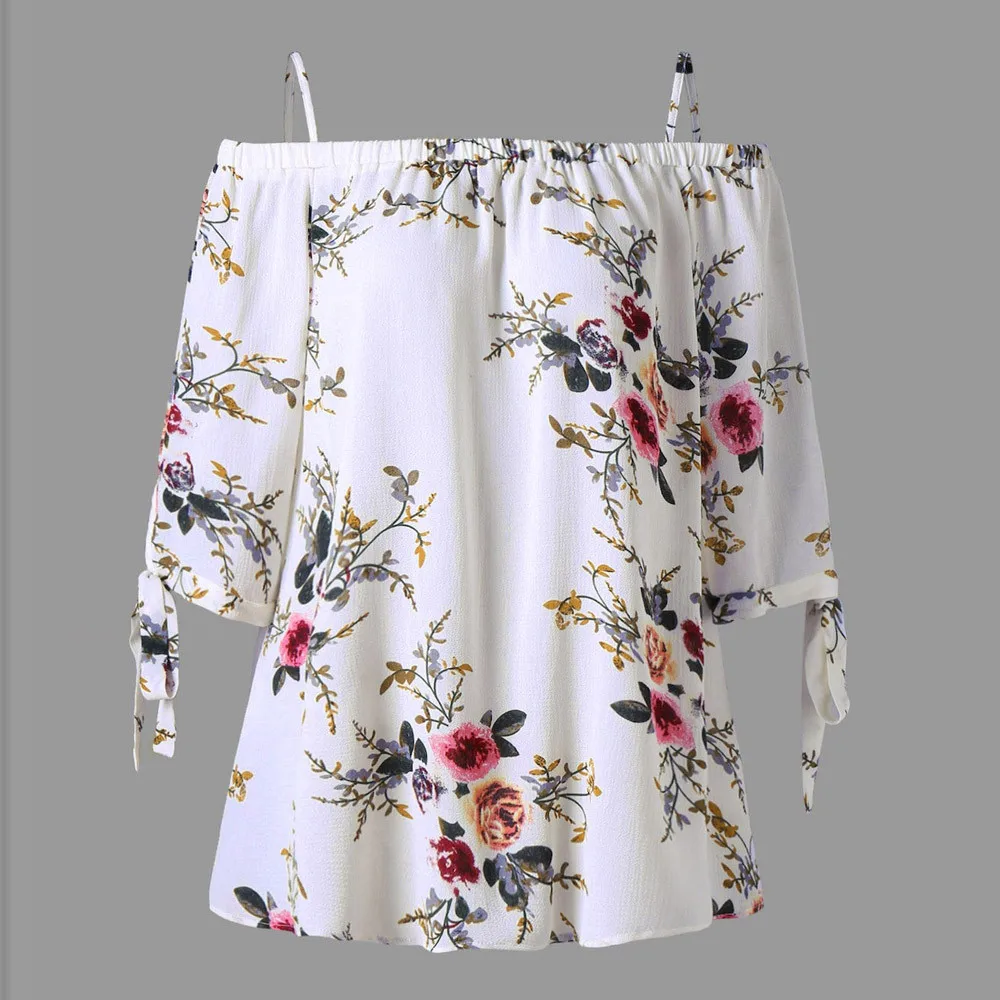 

XL-5XL Plus Size Fashion Women Strap Chiffon Cold Shoulder Lady Loose Shirt Tops Casual Short Sleeve Blouse Summer Female Blusa