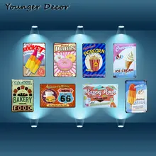 Наслаждайтесь ракетой ледяной леденец Декор Американский Мороженое Поп-плакат пончики попкорн Закусочная еда металлический знак украшение стены дома YA201