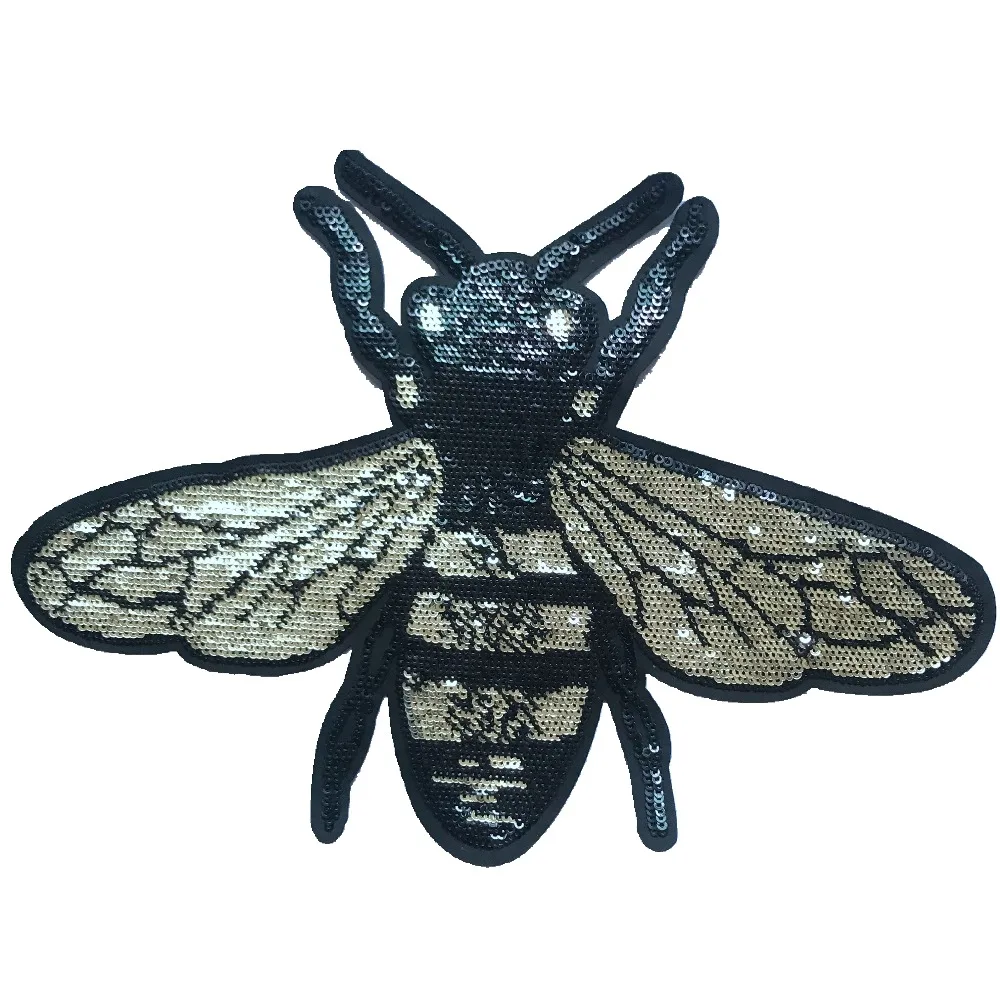 

1PC 21.5 x 15 cm Gold Bee Sequined Patch Iron on Sequins Insect Honeybee Applique Patches for Clothes Iron on Decoration Badge
