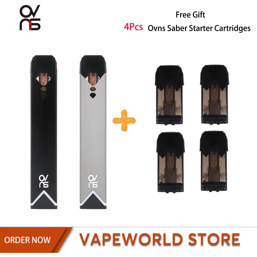 

Original Ovns Saber Starter Pod Kit Vape Kit With extra 4pcs 1.8ml Electronic Cigarette Cartridges Core Coil 400mah Battery Mod