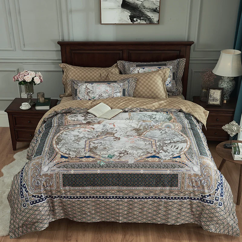 

Egyptian cotton Luxury Royal Palace Bedding set King Queen size Boho 3D print Bed set Duvet cover Bed sheet Linen set Pillowcase