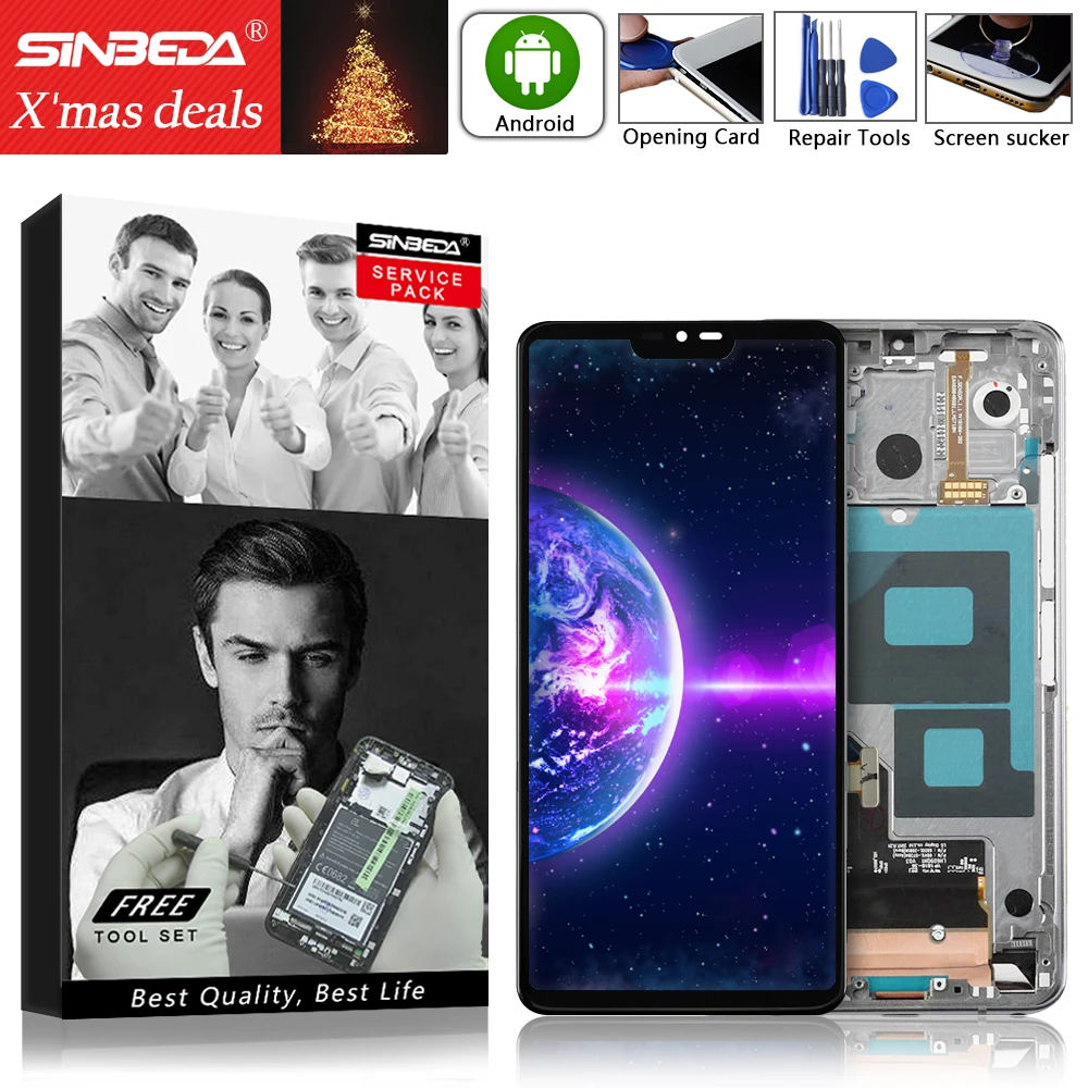 

6.1"Sinbeda For LG G7 LCD Display Touch Screen with Frame Digitizer Replacement For LG ThinQ G7 Display G710 G710EM G710PM LCD @