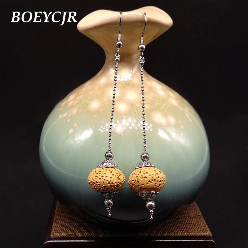 BOEYCJR Trendy Lava Stone Drop Earrings Handmade Fashion Jewelry Hook Earrings Natural Stone Dangle Earrings for Women 2019