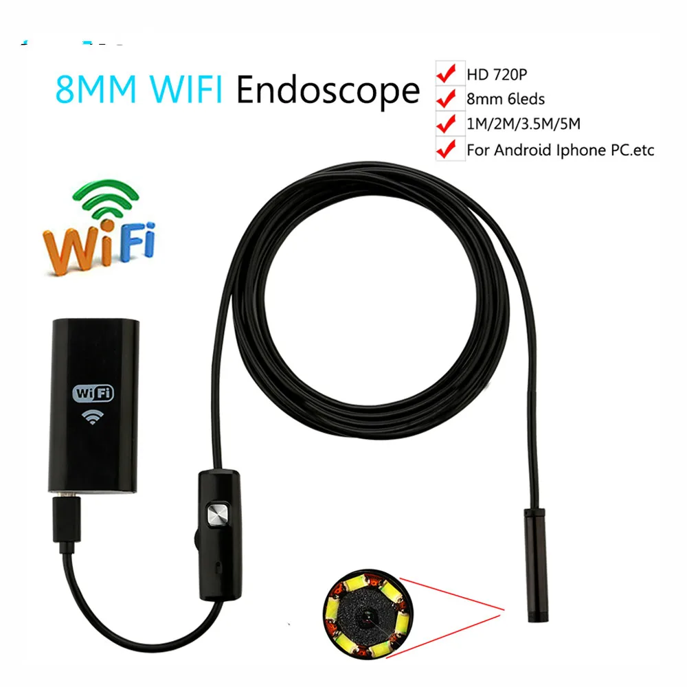 

LWSTFOCUS 8mm Len 1M/2M/3M/5M Cable Waterproof Camera For iPhone and Android Endoscope WIFI Endoscope Inspection Camera HD 720p