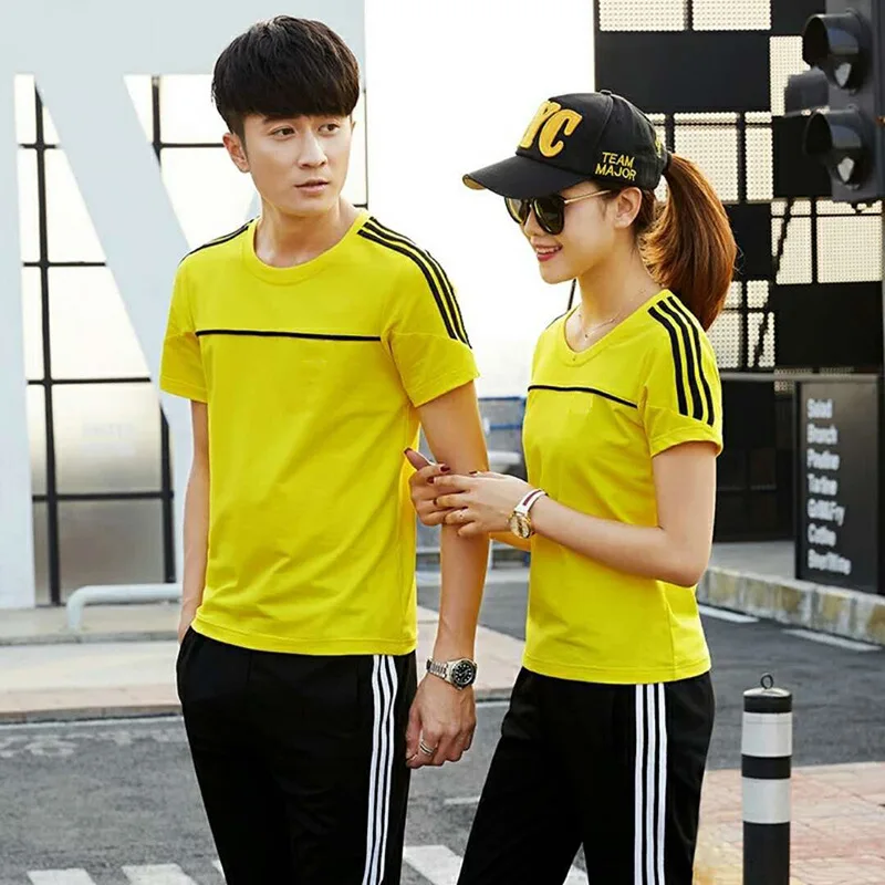 

Summer Men Sportswear Women Sport Suit Short Sleeve T-shirt Sweatshirts+pants Couples Running Jogger Training Workout Casual Set