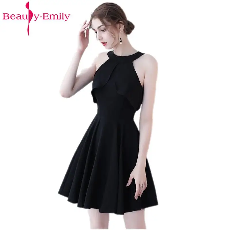 Beauty Emily Black Red A-Line Short Sexy Party Prom Dresses 2017 Homecoming Dresses O-Neck Sleeveless Formal Dresses