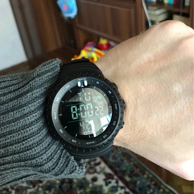 OTS прохладный черный винтажные часы мужские спортивные 50 м Professional waterproof большой
