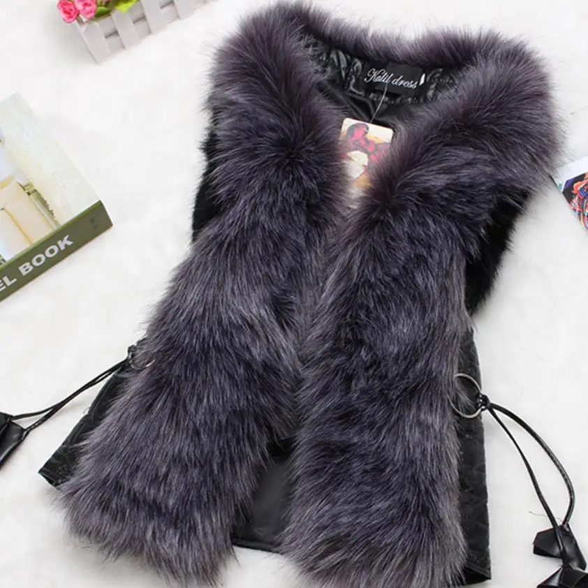 

new fashion Quilted plaid faux fur vest plus size waistcoat pu leather vest