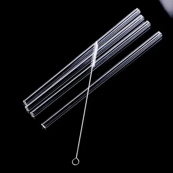 

4Pcs Glass Straw With Cleaning Brush ECO-friendly Household Straight Glass Straw Reusable Drinking Straw Bar Party Supplies