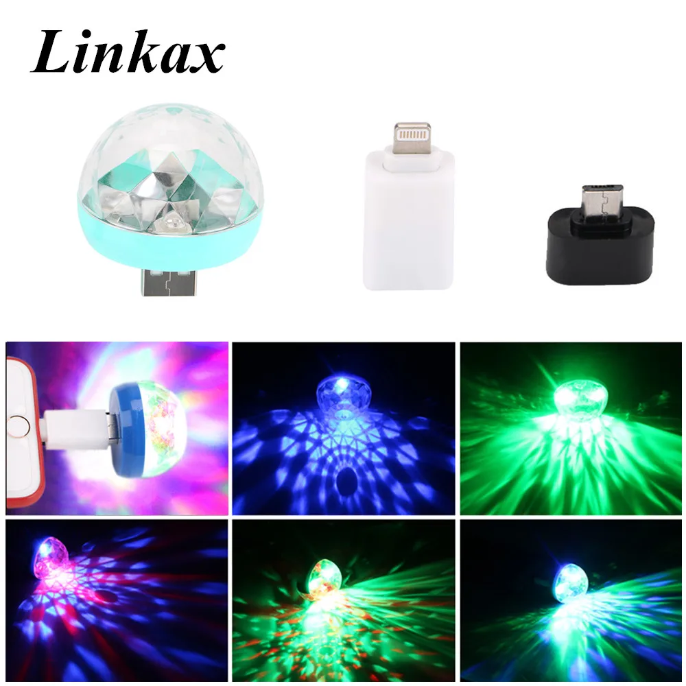 

Mini USB LED Party Stage Lights Portable Crystal Magic Ball Home Party LED Disco Light With Android/Apple USB Adapter Converter