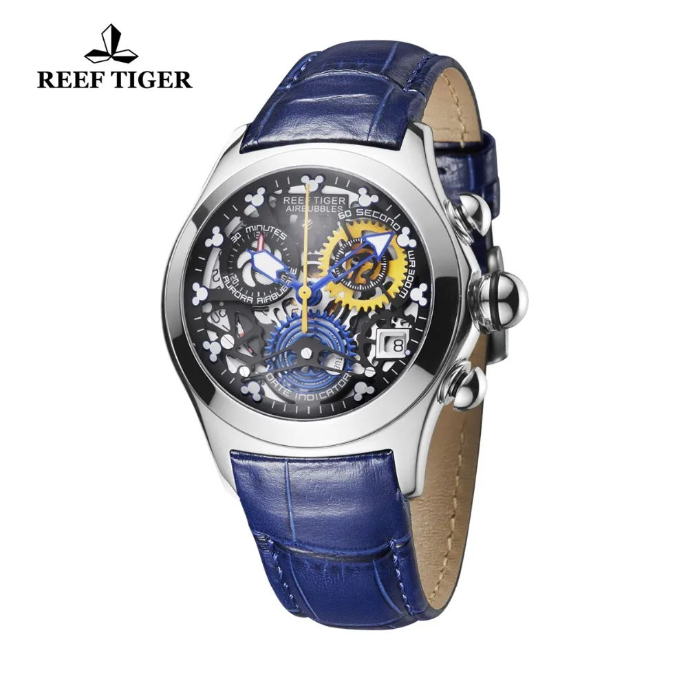 Женские часы Reef Tiger спортивные стальные с синим ремешком|Женские часы| |